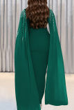 Black Celebrities Prom Solid Color Hot Drill Asymmetrical Collar Long Dresses