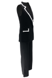 Black Casual Solid Color Buttons Turndown Collar Sleeveless Two Pieces
