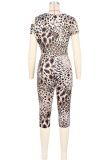Yellow Sexy Leopard Print Patchwork Oblique Collar Skinny Jumpsuits