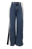 Black And White Casual Leopard Print Contrast Mid Waist Loose Denim Jeans