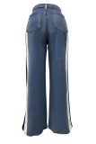 Black And White Casual Leopard Print Contrast Mid Waist Loose Denim Jeans