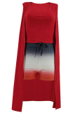 Red Casual Gradient Color Cardigan Collar Sleeveless Three Pieces