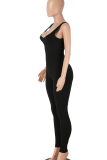 Black Sexy Print Zipper U Neck Skinny Jumpsuits