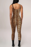 Black Sexy Print Zipper U Neck Skinny Jumpsuits