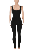 Black Sexy Print Zipper U Neck Skinny Jumpsuits