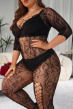 Black Sexy Solid Color Hollow Out Lingerie