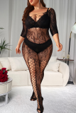 Black Sexy Solid Color Hollow Out Lingerie