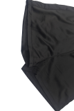 Black Sexy Solid Color Buckle Slit Square Neck Sleeveless Two Pieces