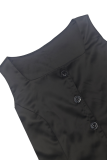 Black Sexy Solid Color Buckle Slit Square Neck Sleeveless Two Pieces