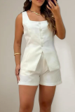 Black Sexy Solid Color Buckle Slit Square Neck Sleeveless Two Pieces