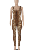 Black Sexy Print Zipper U Neck Skinny Jumpsuits