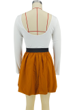 White Casual Solid Color Patchwork O Neck Long Sleeve Two Pieces