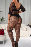 Black Sexy Solid Color Hollow Out Lingerie