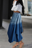 Blue Casual Gradient Patchwork Loose Mid Waist Patchwork Bottoms