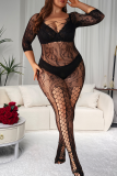 Black Sexy Solid Color Hollow Out Lingerie