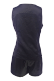 Black Sexy Solid Color Buckle Slit Square Neck Sleeveless Two Pieces