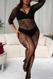 Black Sexy Solid Color Hollow Out Lingerie