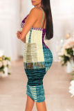 Powder White Sexy Print Patchwork Spaghetti Strap Printed Dresses