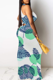 Black Casual Print Patchwork O Neck Long Dresses
