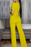Black Casual Solid Color Hollow Out Bow Decor O Neck Bodycon Jumpsuits