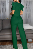 Black Casual Solid Color Hollow Out Bow Decor O Neck Bodycon Jumpsuits
