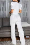 Black Casual Solid Color Hollow Out Bow Decor O Neck Bodycon Jumpsuits