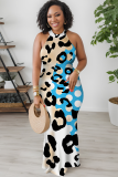 Black Casual Print Patchwork O Neck Long Dresses