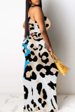 Black Casual Print Patchwork O Neck Long Dresses