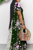 Khaki Casual Print Patchwork Off Shoulder Long Dresses