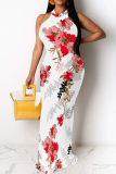 Black Casual Print Patchwork O Neck Long Dresses