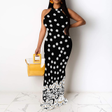 Black Casual Print Patchwork O Neck Long Dresses