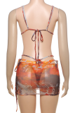 Colour Sexy Print Hollow Out 3 Piece Sets