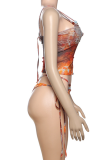 Colour Sexy Print Hollow Out 3 Piece Sets