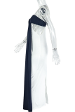 Black And White Sexy Solid Color Hollow Out Contrast V Neck Long Dresses