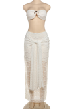White Sexy Solid Color Strap Design Strapless Sleeveless Two Pieces