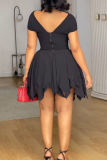 Lake Blue Sexy Solid Color Flounce O Neck Irregular Plus Size Dresses