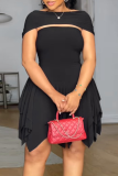 Lake Blue Sexy Solid Color Flounce O Neck Irregular Plus Size Dresses
