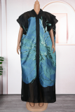 Green Casual Print Patchwork V Neck Half Sleeve Two Pieces