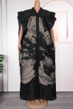 Green Casual Print Patchwork V Neck Half Sleeve Two Pieces