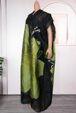 Green Casual Print Patchwork V Neck Half Sleeve Two Pieces
