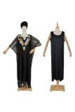 Yellow Casual Embroidery Hot Drill O Neck Three Quarter Two Pieces