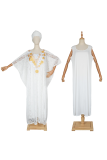 Yellow Casual Embroidery Hot Drill O Neck Three Quarter Two Pieces