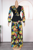 Red Casual Print With Belt Stringy Selvedge V Neck Plus Size Two Pieces