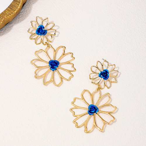 Blue Casual Daily Flowers Hollow Out Earrings