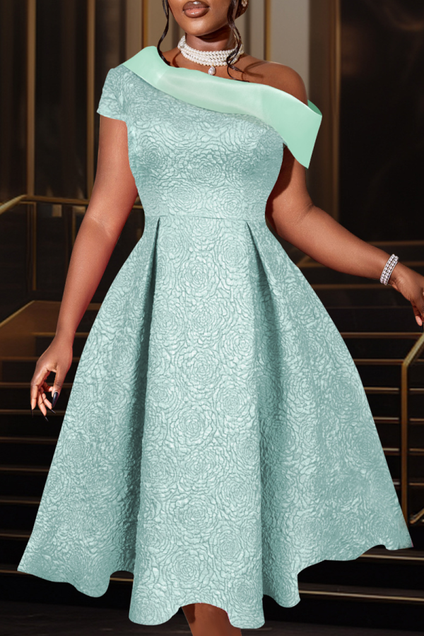 Light Green Prom Solid Color Patchwork Oblique Collar Evening Dresses