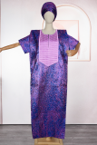 Purple Casual Jacquard Embroidered O Neck Long Dresses