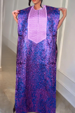 Purple Casual Jacquard Embroidered O Neck Long Dresses