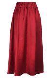 Burgundy Elegant Solid Color Pocket Loose High Waist Speaker Patchwork Bottoms