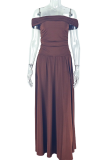 Black Sexy Solid Color Patchwork Off Shoulder Long Dresses