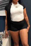 Black Casual Contrast O Neck Short Sleeve Two Pieces